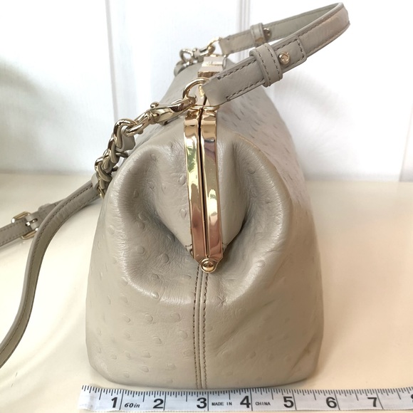 Kate Spade · Victoria Falls Madeline Ostrich Embossed Satchel Stone Taupe Bag - Picture 4 of 17